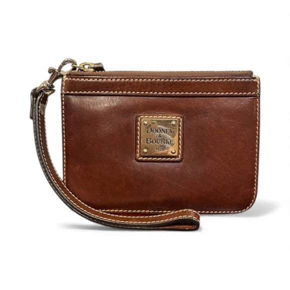 LOW STARTDooney & Bourke Brown Leather Wristlet | Gold Hardware | Paisley Lining - Picture 2 of 11